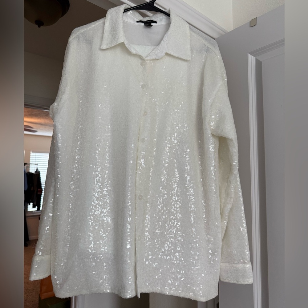Forever 21 White Sequin Wide Leg Jumpsuit